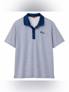 Redvanly Men’s L Striped Performance Golf Polo Shirt Navy White Stretch